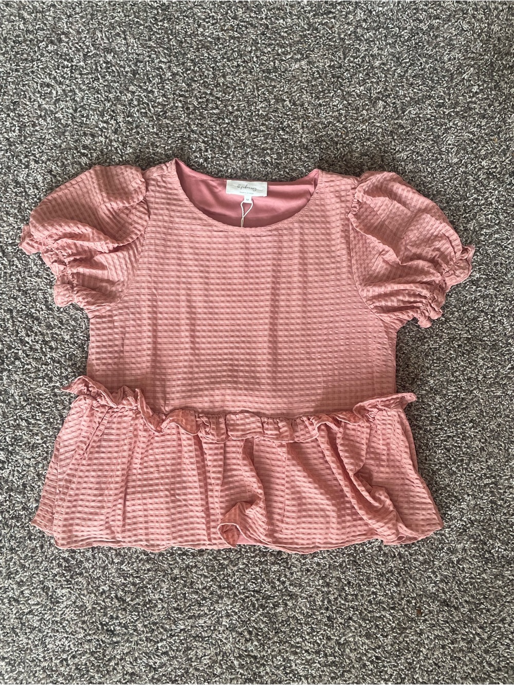 Pink Peplum Knit Top - Soft Waffle Texture
